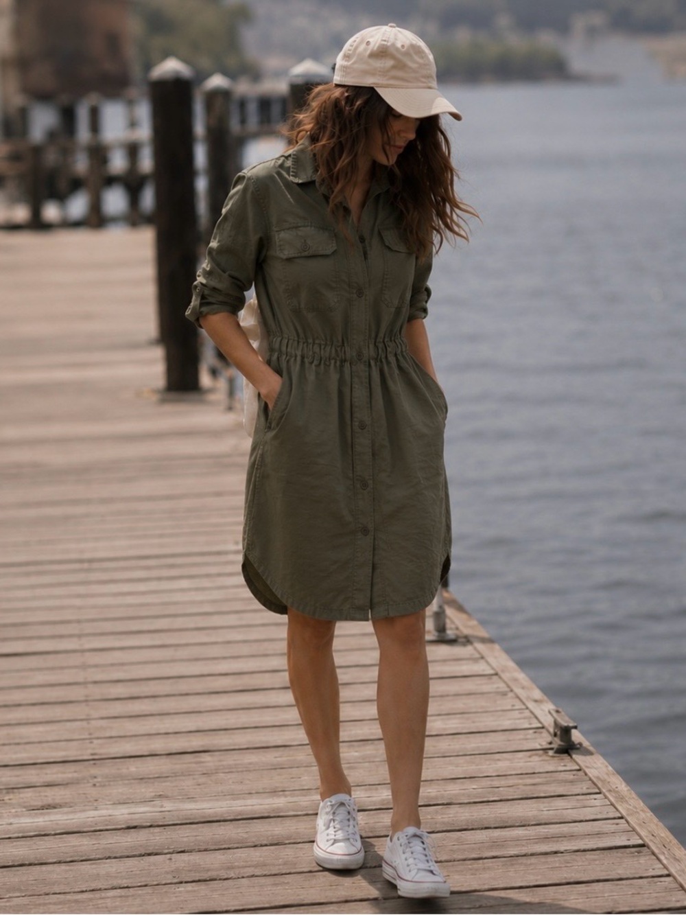 NWT Outerknown Traveler Utility Shirtdress Organic Cotton Olive Green Large
